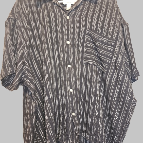 Arizona Jean Company Black and White Striped Casual Shirt - Picture 5 of 12